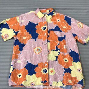 Rails Shirt Mens Small Linen Mackinley Flower Power Floral Hawaiian Button Up